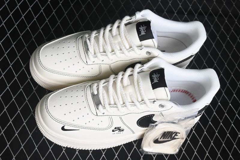 Nike Air Force 1 '07 Low Stussy Collaboration - White Black Swoosh Red Tab Low-Top Casual Sneakers - SJ6698-015