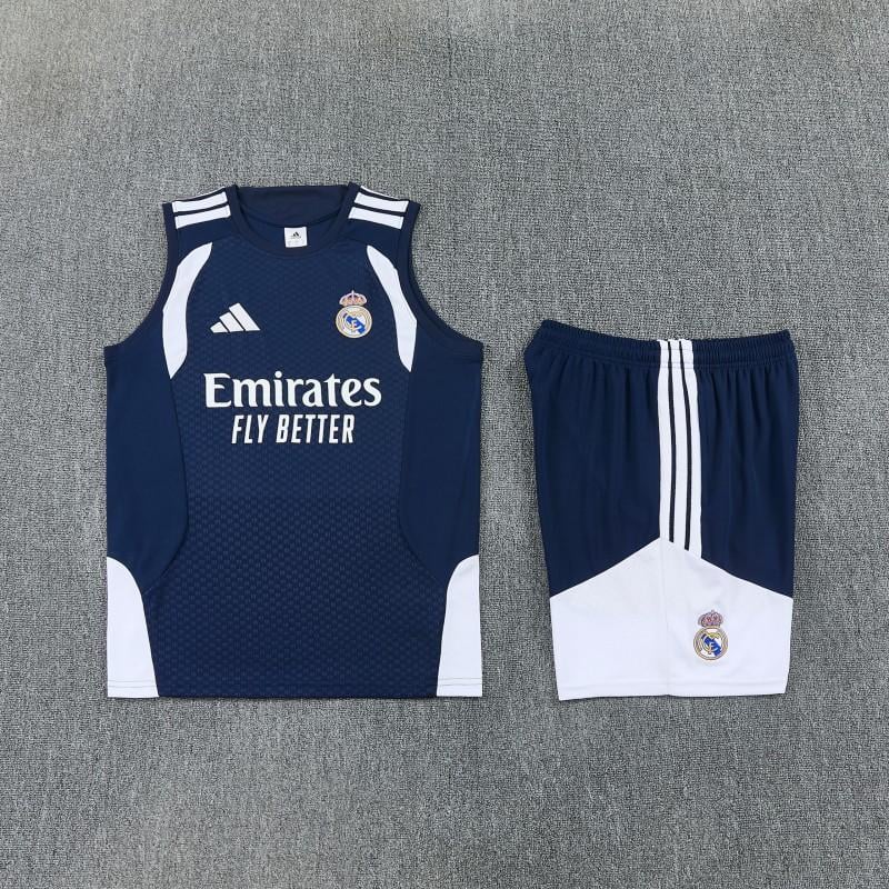 26/27 Real Madrid Navy Blue & White Sleeveless Vest Tracksuit + Short Pants