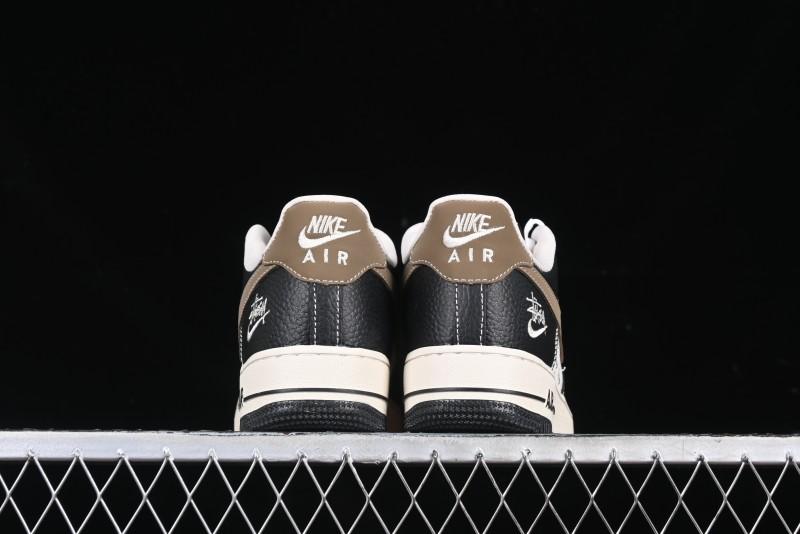 Nike Air Force 1 '07 Low Stussy Collaboration Black Leather & Gum Sole Low-Top Casual Sneakers - CH6336-519