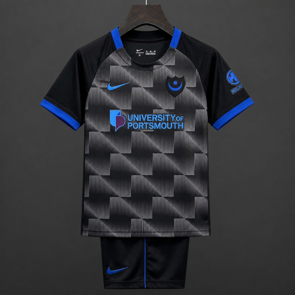 26/27 Kids Portsmouth Third Black Jersey Kit