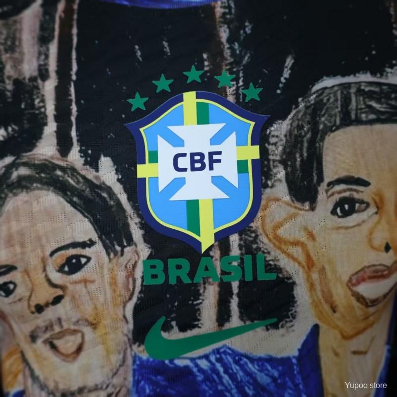 Player Version 2026 Brazil CBF Hand-Drawn Art Special Edition Jersey Featuring Ronaldo & Ronaldinho