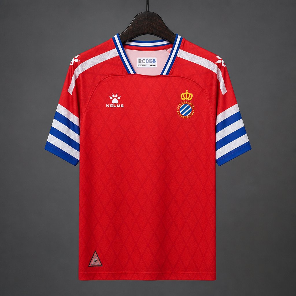 26/27 RCD Espanyol Red with Blue & White Stripe Away Jersey
