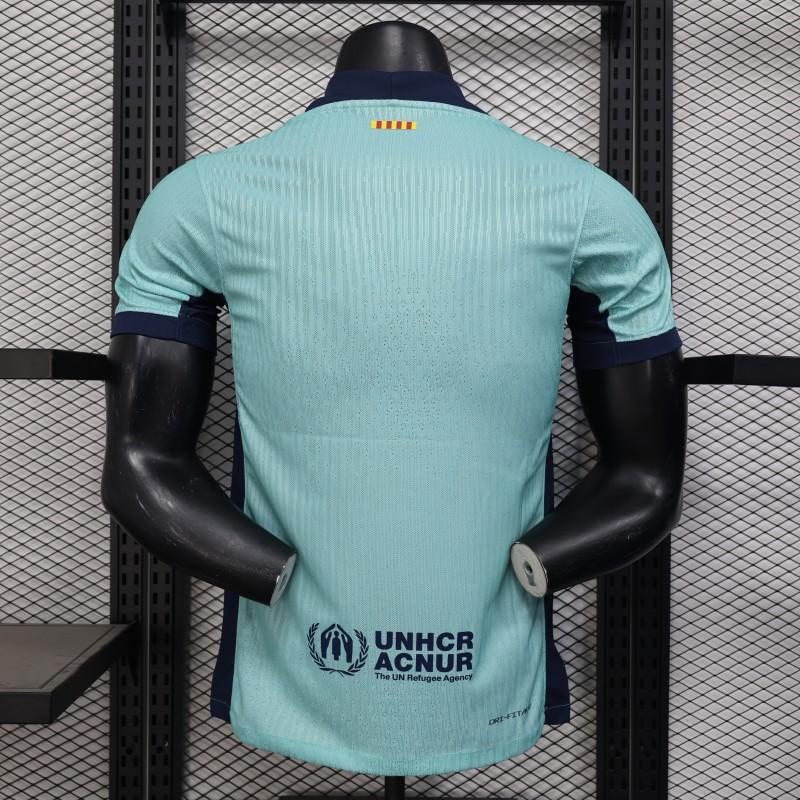 Player Version 25/26 Barcelona Blue 125Th Anniversary Mint Green Jersey with Navy Blue Stripe and Spotify Sponsor