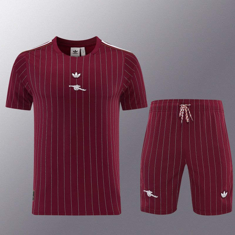26/27 Arsenal Maroon Pinstripe Short Sleeve+Soccer Shorts