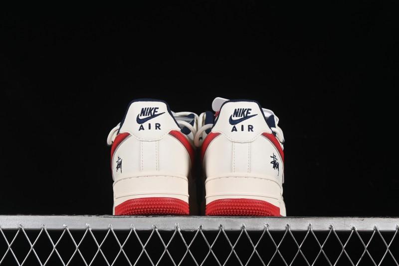 Nike Air Force 1 '07 Low Stussy Collaboration - Off White Red Lace-Up Low-Top Casual Sneakers - SJ1198-300