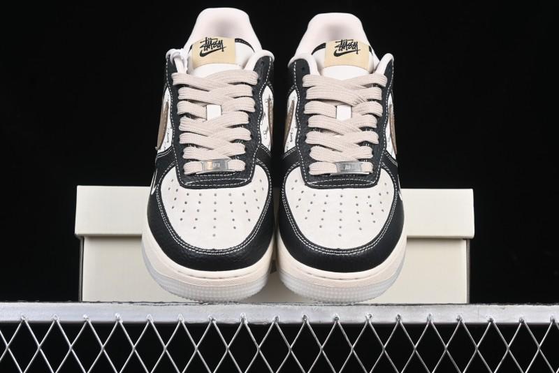 Nike Air Force 1 '07 Low Stussy Collaboration Black Leather & Gum Sole Low-Top Casual Sneakers - CH6336-519