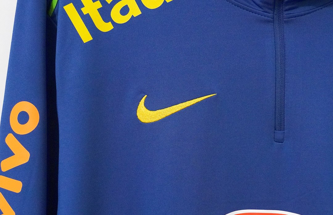 2024 Brazil Navy Blue with Lime Green Long Sleeve Half-Zip Training Top