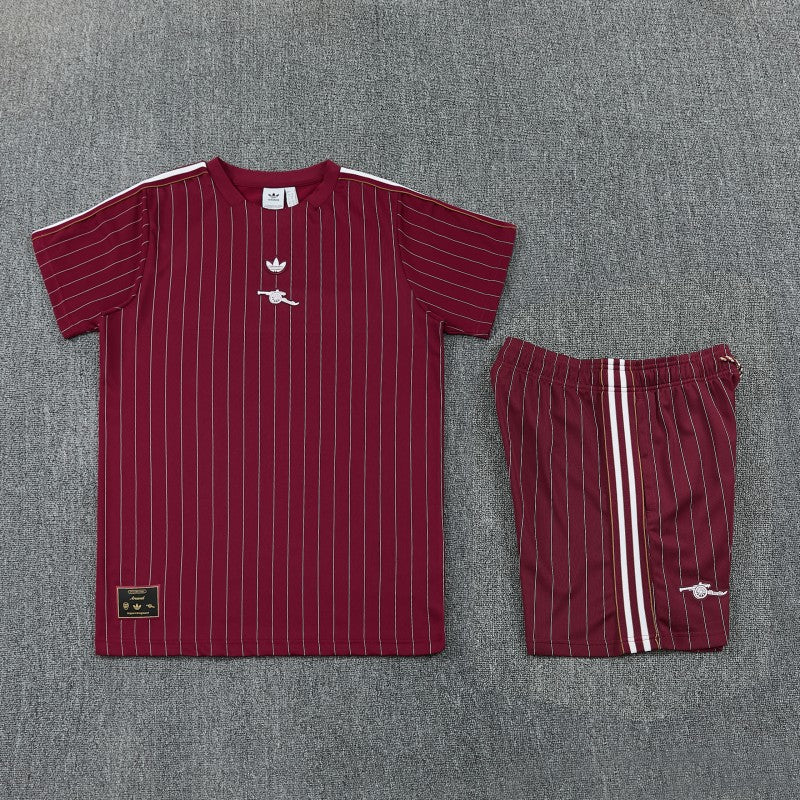 26/27 Arsenal Maroon Pinstripe Short Sleeve+Soccer Shorts