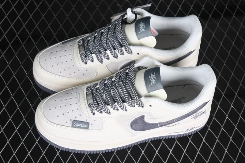 Nike Air Force 1 '07 Low Stussy Collaboration Beige Grey Embroidered Swoosh Low-Top Casual Sneakers - DM6688-003