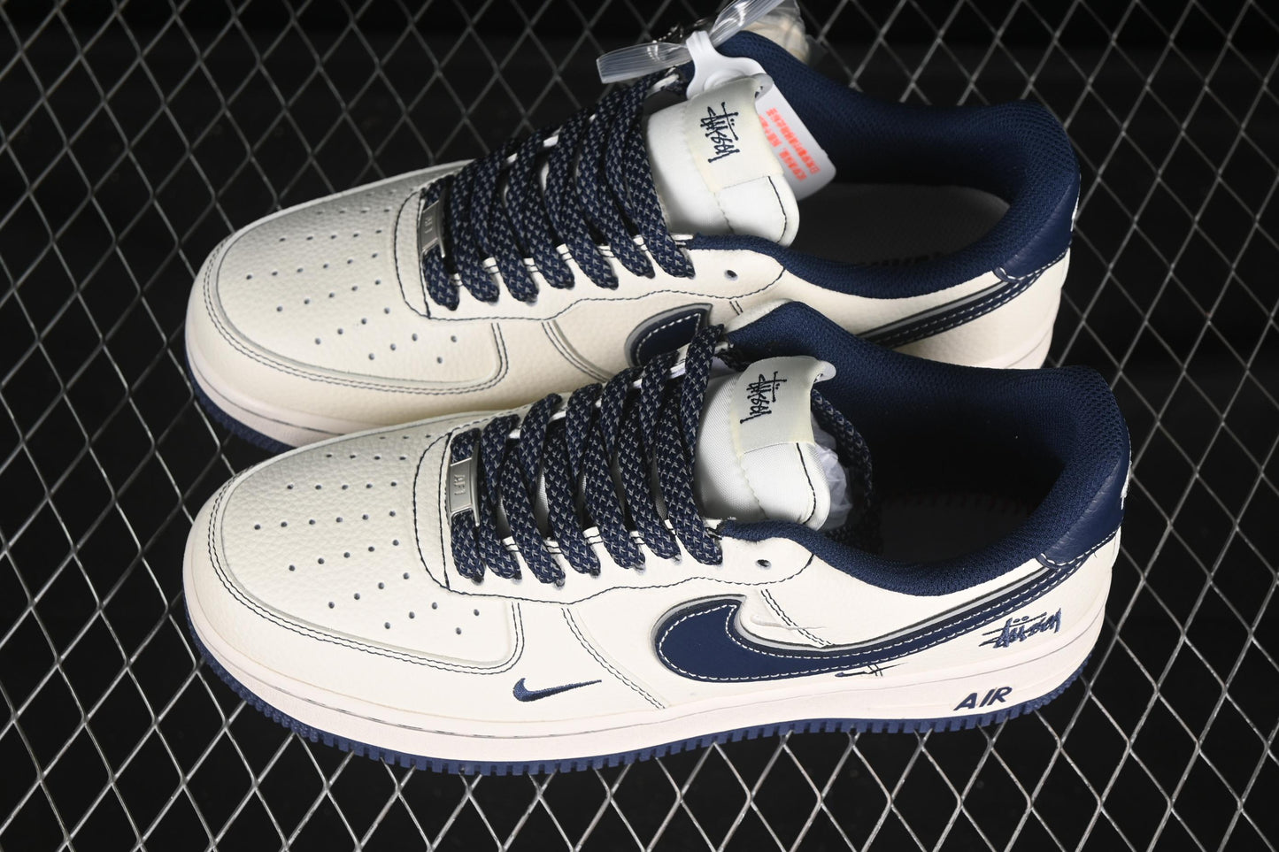 Nike Air Force 1 '07 Low Stussy Collaboration Dark Blue Mini Swoosh Casual Sneakers - HH7518-061