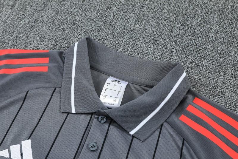 26/27  Bayern Munich Grey Stripes Polo Training Shirt + Long Pants Tracksuit