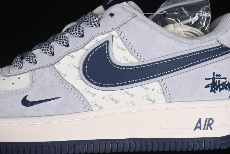 Nike Air Force 1 '07 Low Stussy Collaboration Grey Blue Swoosh Casual Sneakers - XZ3318-088