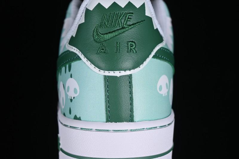 Nike Air Force 1 '07 Low Witch Collaboration Custom Leather Sneakers with Skull and Gradient White-Green Design - CW2288-111