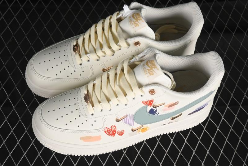 Nike Air Force 1 '07 Low Casual Sneakers with Mint Mambo Anime Theme and Gold Spray - ZH0316-040