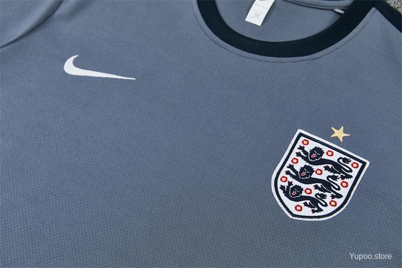 2026 England Grey Short Sleeve+ Navy Blue Soccer Shorts