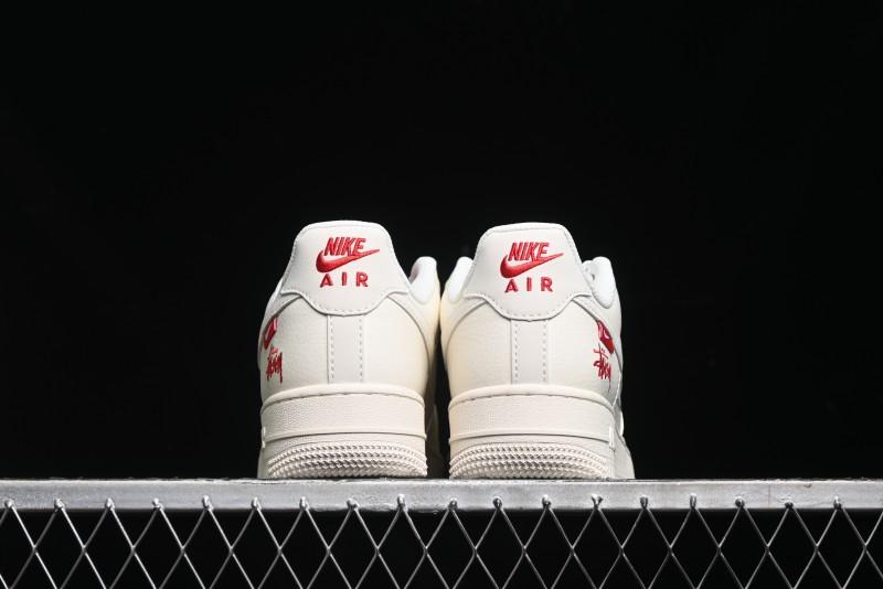 Nike Air Force 1 '07 Low Stussy Collaboration - Double Swoosh Red Tag Low-Top Casual Sneakers - SJ6698-013