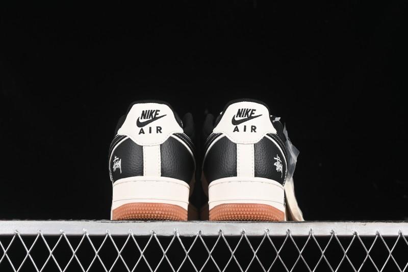 Nike Air Force 1 '07 Low Stussy Collaboration - Black Gum Marked Swoosh Low-Top Casual Sneakers - XZ9688-001