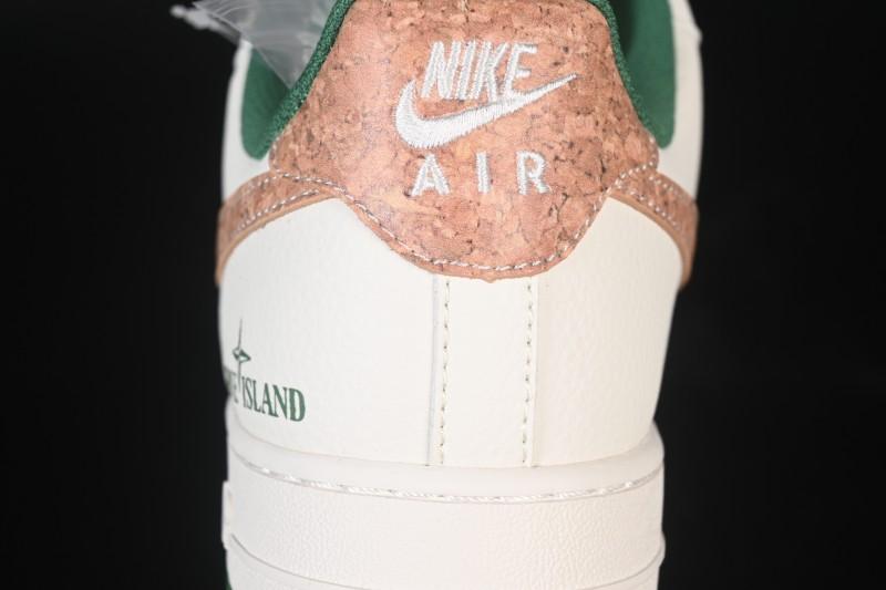 Nike Air Force 1 '07 Low Stone Island Collaboration Beige Green Floral Casual Sneakers - JP8028-010