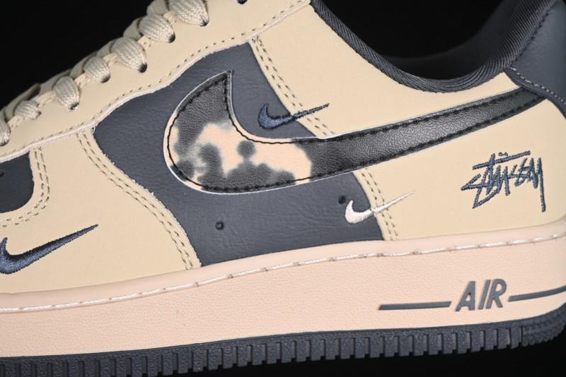 Nike Air Force 1 '07 Low Stussy Collaboration Grey Fog Swoosh Low-Top Casual Sneakers - KK1988-033
