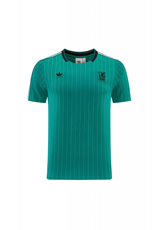 26/27 Liverpool Green Pinstripe Short Sleeve+Soccer Shorts