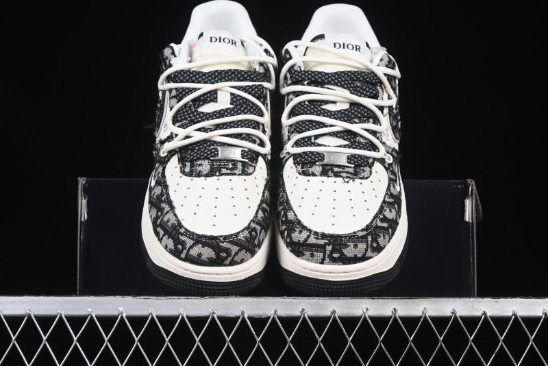 Nike Air Force 1 '07 Low Dior Collaboration Black Pattern Drawstring Casual Sneakers - SJ1198-106