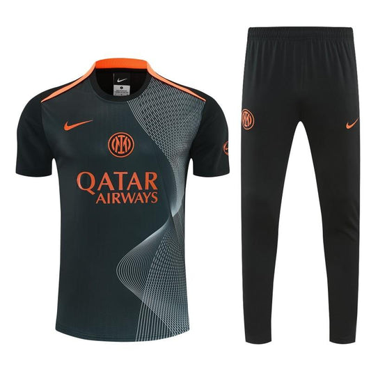 26/27 Inter Milan Dark Green with Fluid Wave  Short Sleeve Tracksuit + Long Pants