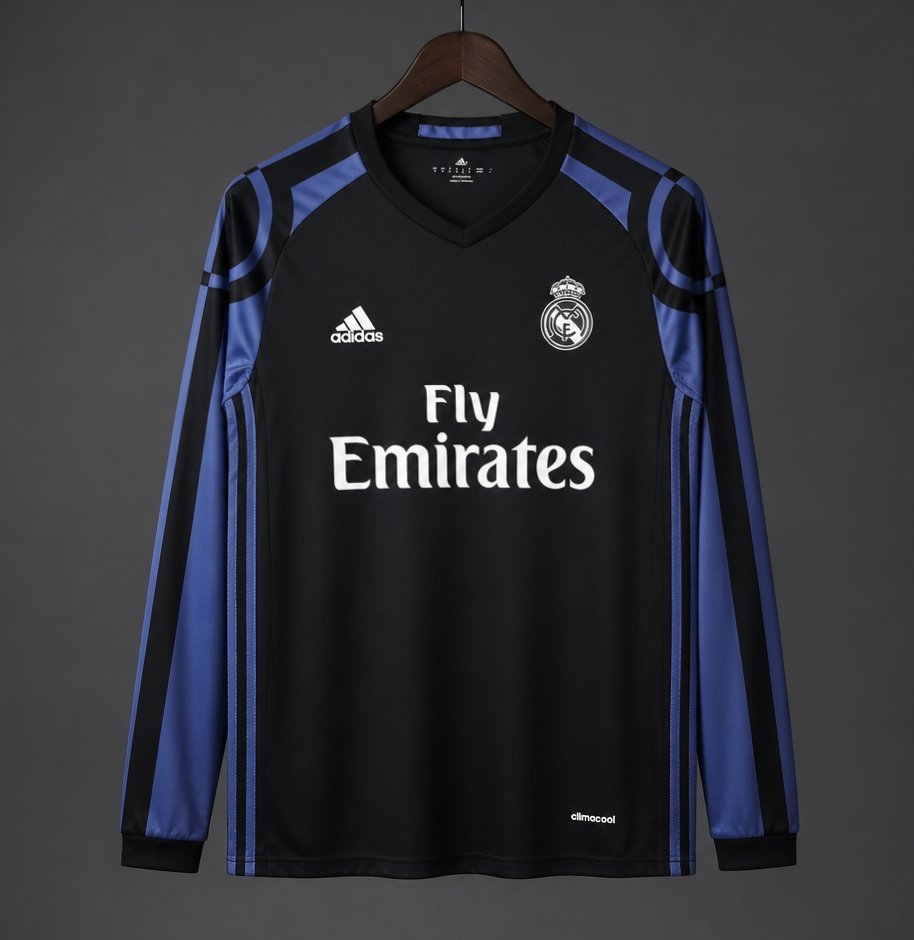Retro 16/17 Real Madrid Black with Purple Long Sleeve Jersey