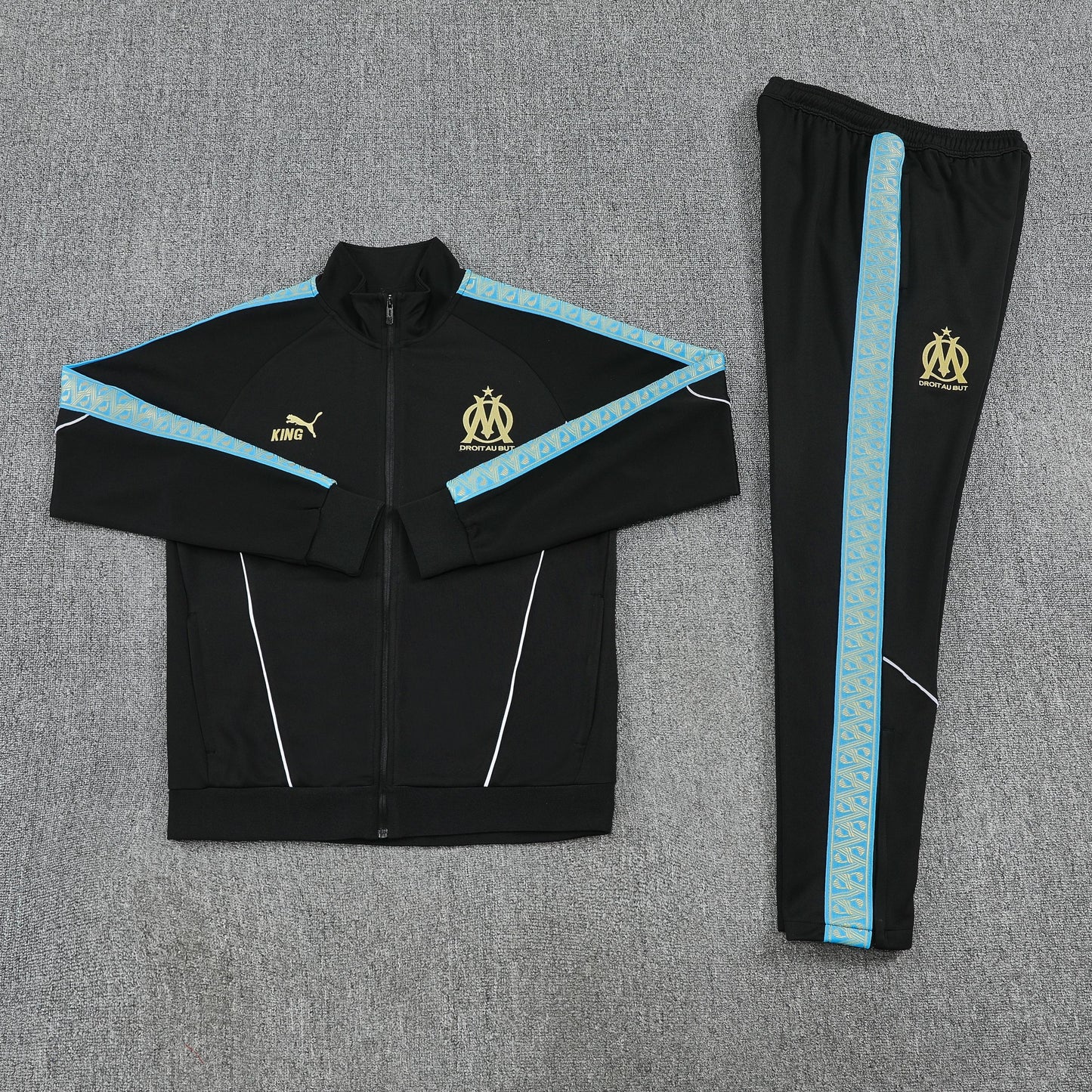 25/26 Olympique Marseille Black Full zipper Jacket Tracksuit+ long pants
