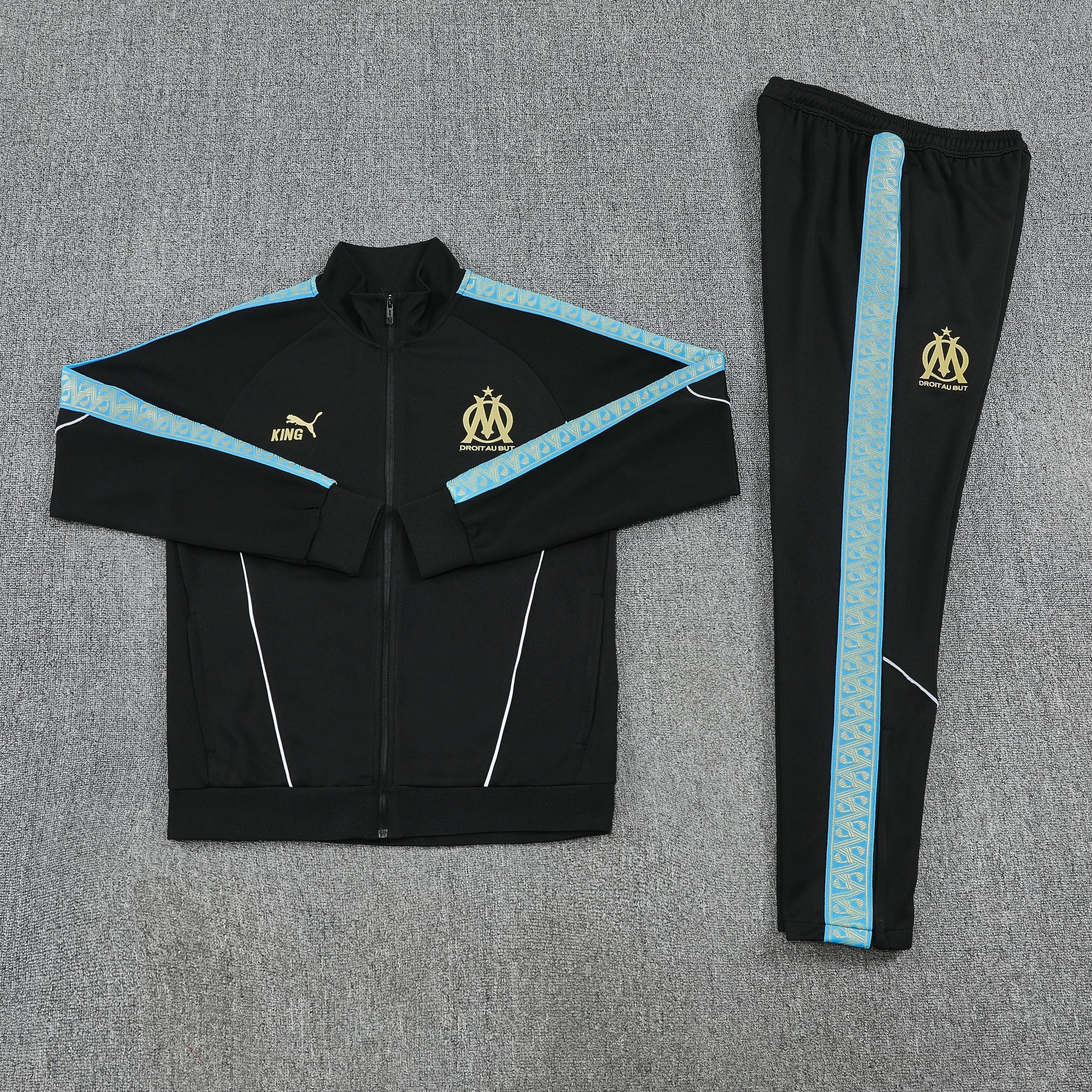 25/26 Olympique Marseille Black Full zipper Jacket Tracksuit+ long pants