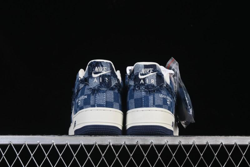Nike Air Force 1 '07 Low Casual Sneakers in White Navy Blue - YF9511-816