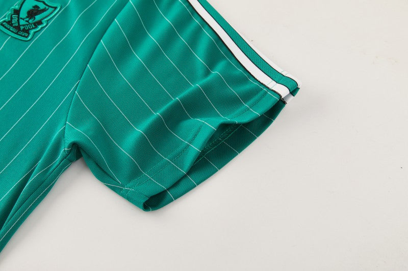 26/27 Liverpool Green Pinstripe Short Sleeve+Soccer Shorts