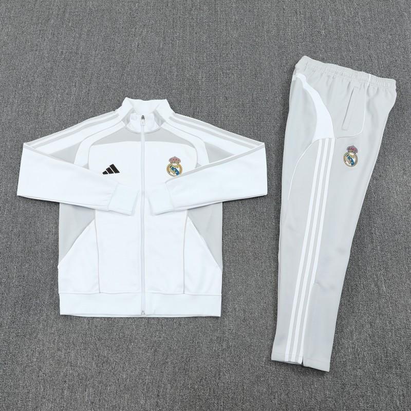 25/26 Real Madrid Grey/White Full Zipper Jacket + Long Pants