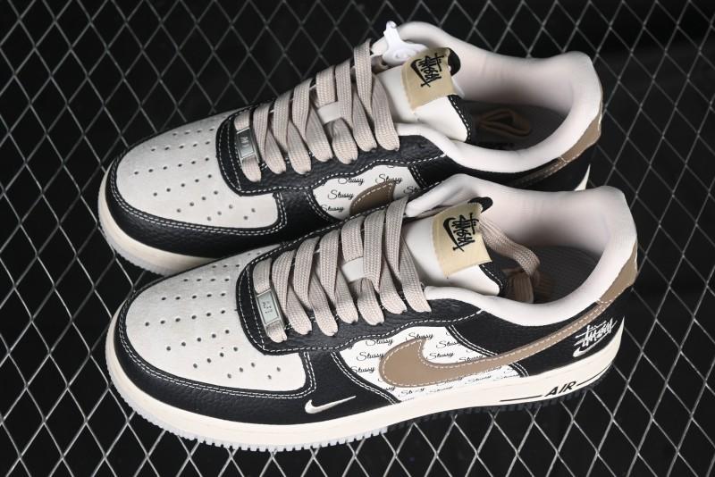 Nike Air Force 1 '07 Low Stussy Collaboration Black Leather & Gum Sole Low-Top Casual Sneakers - CH6336-519