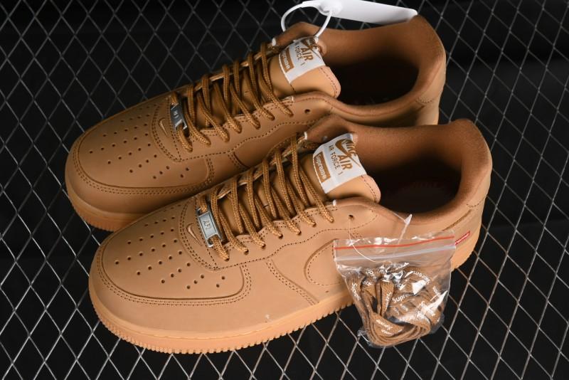 Nike Supreme x Air Force 1 Low Casual Sneakers in Wheat Suede with Full-Length Air Cushion - DN1555-200