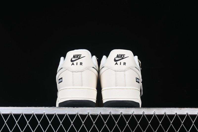 Nike Air Force 1 '07 Low Supreme Collaboration - Beige Black Double Swoosh Casual Sneakers - DF0188-019