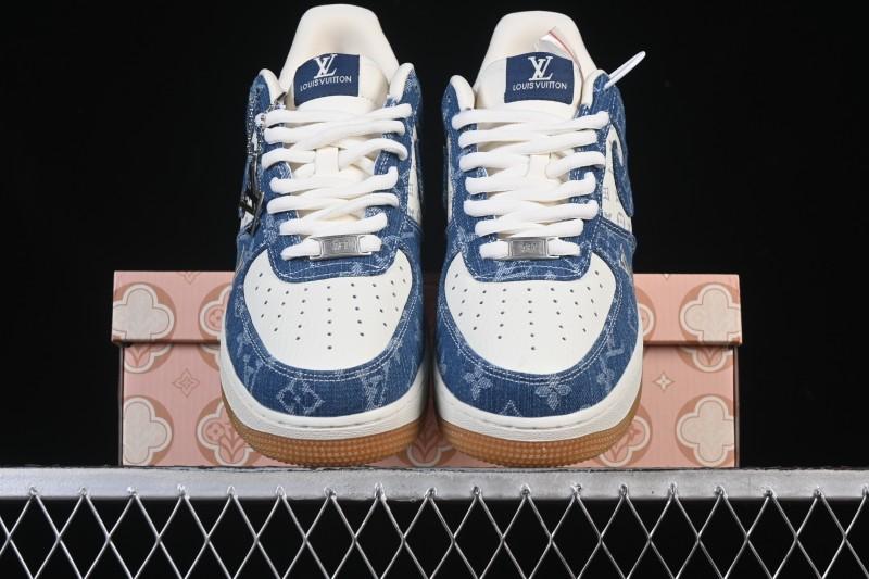 Nike Air Force 1 '07 Low LV Collaboration White Navy Blue Casual Sneakers - YF9511-813
