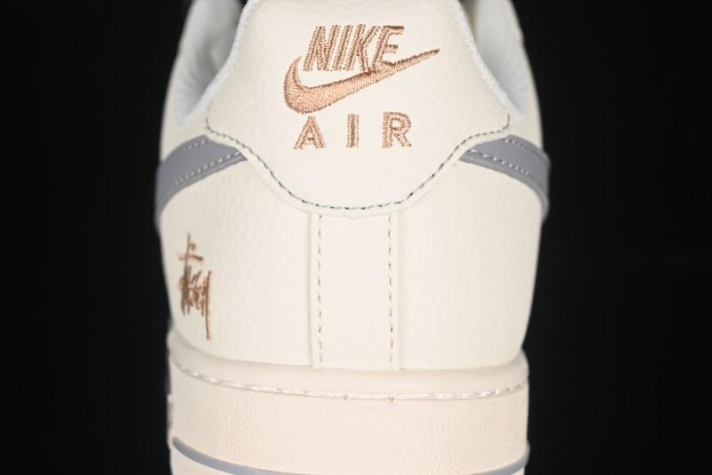 Nike Air Force 1 '07 Low Stussy Collaboration Gold Embroidery Grey Swoosh Casual Sneakers - XX3168-150
