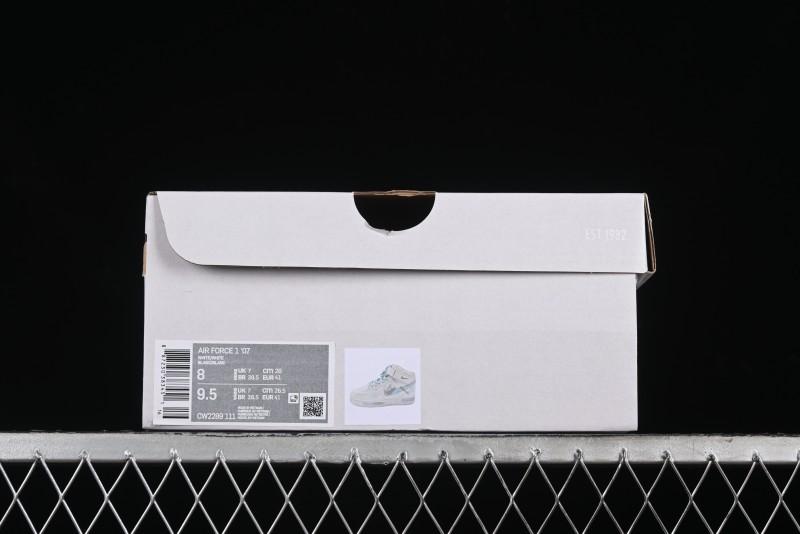 Nike Air Force 1 '07 Mid Light Blue Hand-Painted Cracked Three Stripes Shadow Mid-Top Casual Sneakers - CW2289-111