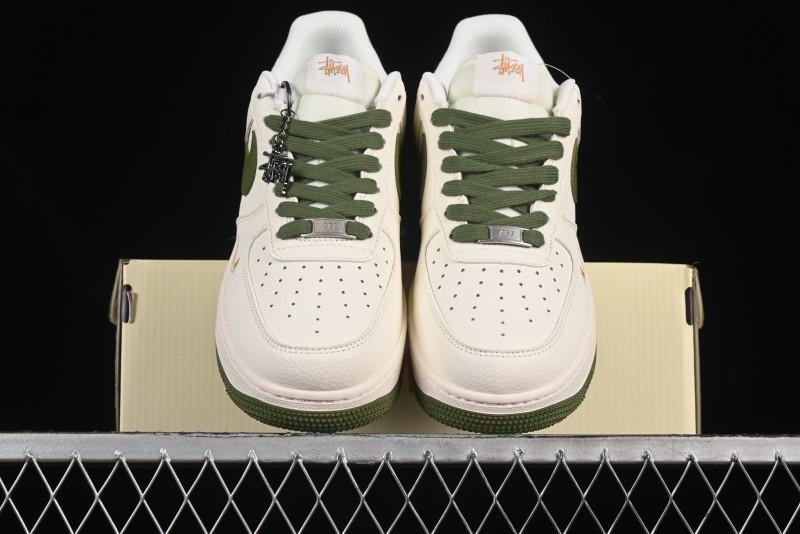 Nike Air Force 1 '07 Low Stussy Collaboration Green Swoosh Gold Embroidery Casual Sneakers - XX3168-151