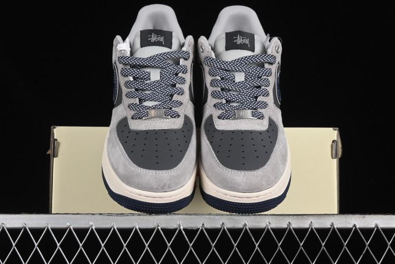 Nike Air Force 1 '07 Low Stussy Collaboration - Grey Pigskin Blue Sole Low-Top Casual Sneakers - SJ6698-005