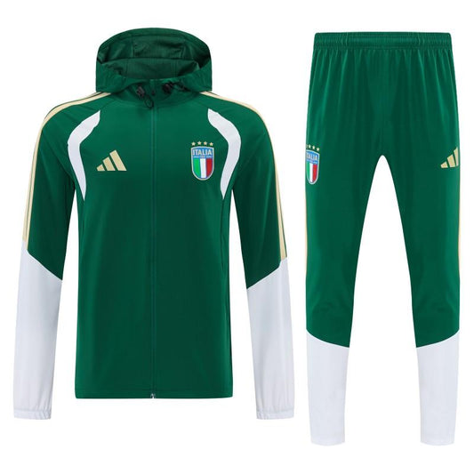 26/27 Italy Green Full Zipper Hooded Jacket Tracksuit + Long Pants