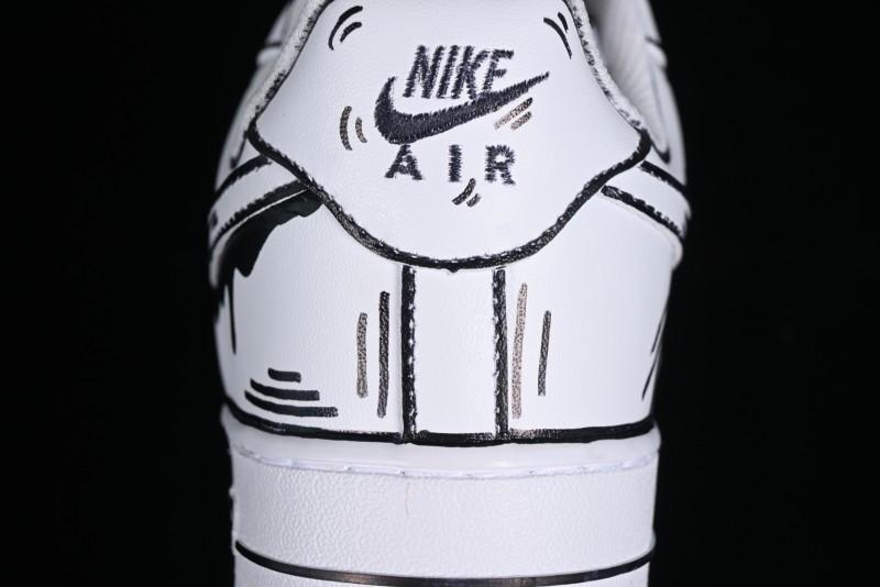 Nike Air Force 1 '07 Low Casual Sneakers with Black and White Hand-Drawn Manga Design - CW2288-811
