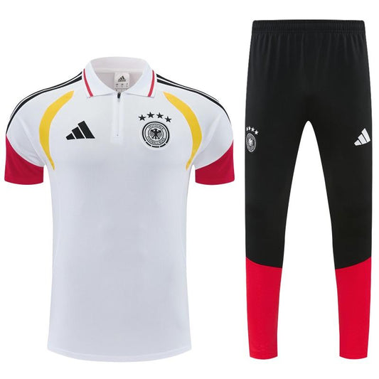 2026 German White & Black Half-Zip Polo Short Sleeve Tracksuit + Long Pants