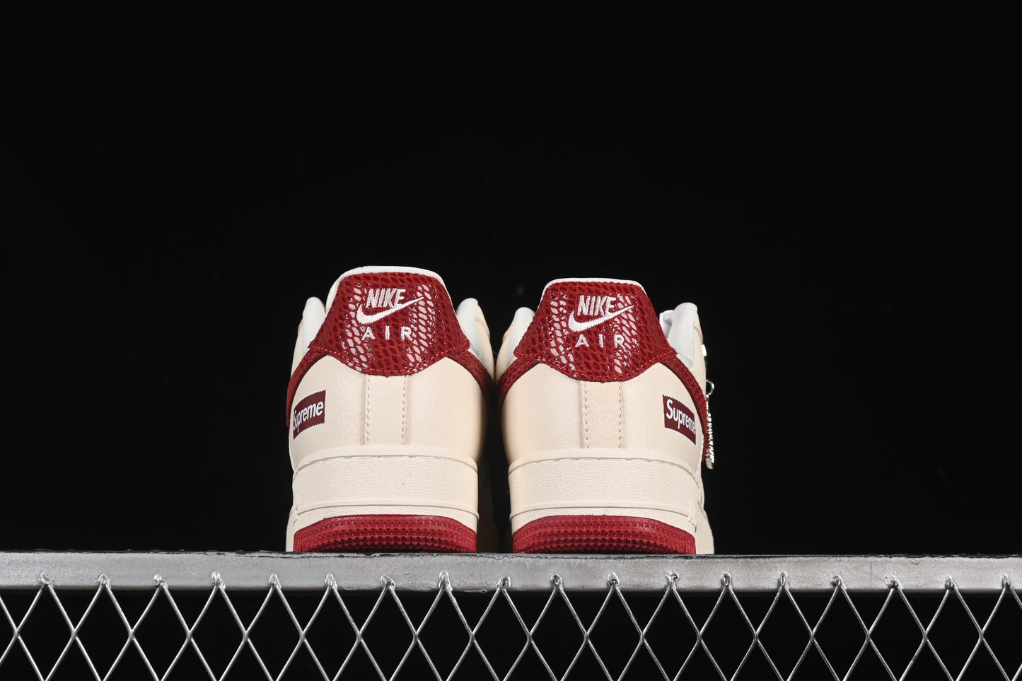 Nike Air Force 1 '07 Low Supreme Collaboration Sneakers with Red Snake Swoosh - DF0188-040