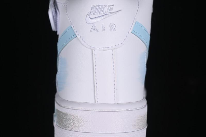 Nike Air Force 1 '07 Mid Light Blue Hand-Painted Cracked Three Stripes Shadow Mid-Top Casual Sneakers - CW2289-111