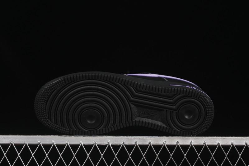 Nike Air Force 1'07 Low Casual Sneakers in Black with Purple Swoosh - HQ2037-001