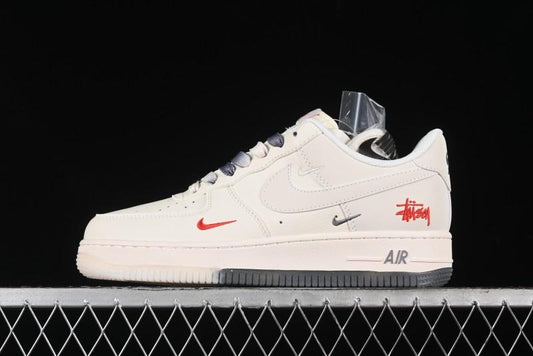 Nike Air Force 1 '07 Low Stussy Collaboration - White Grey Two-Tone Low-Top Casual Sneakers - XZ6188-015