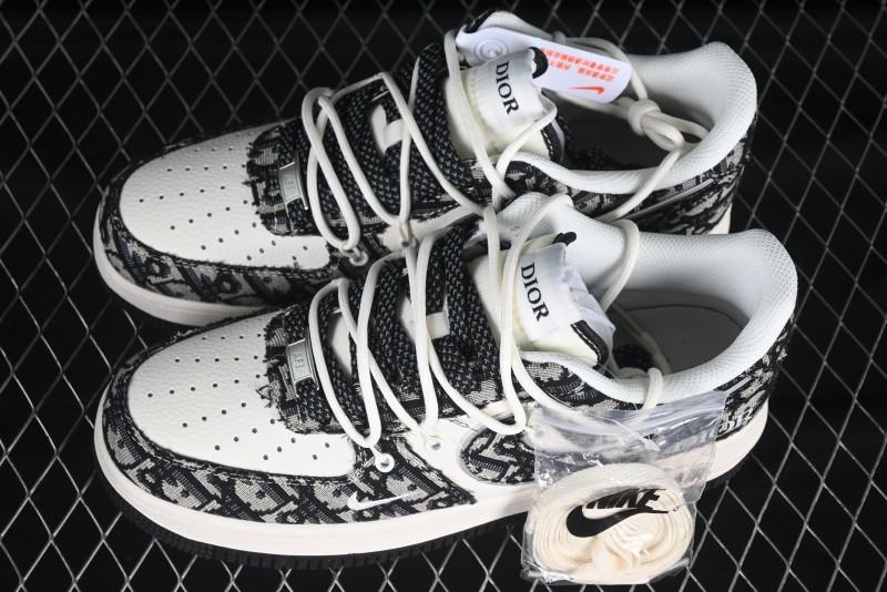 Nike Air Force 1 '07 Low Dior Collaboration Black Pattern Drawstring Casual Sneakers - SJ1198-106