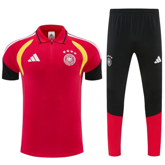 2026 German Red & Black Half-Zip Polo Short Sleeve Tracksuit + Long Pants