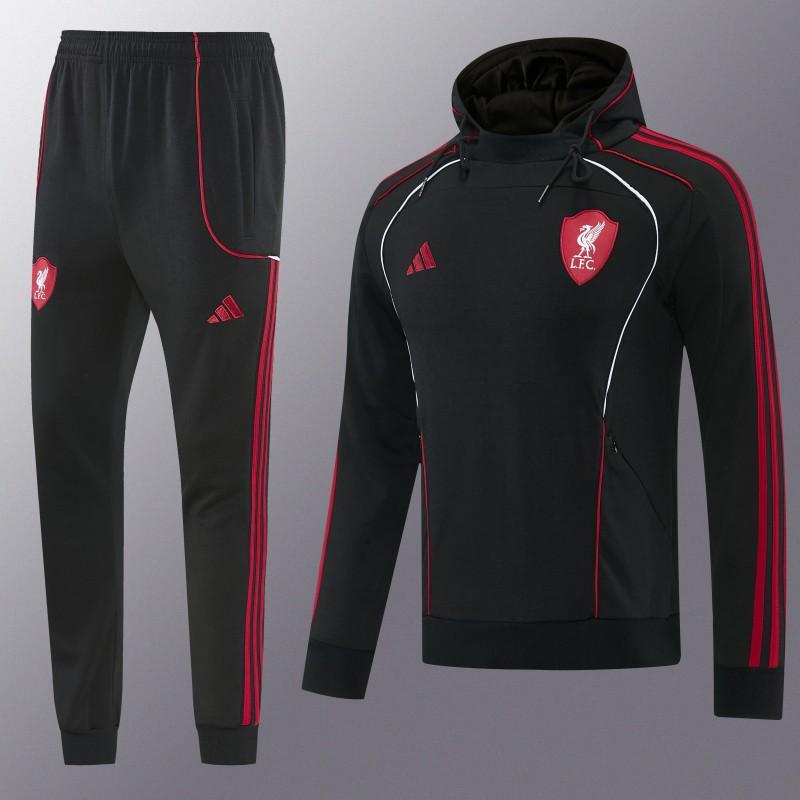 26/27 Liverpool  Black Full Zipper Hooded Jacket Tracksuit + Long Pants